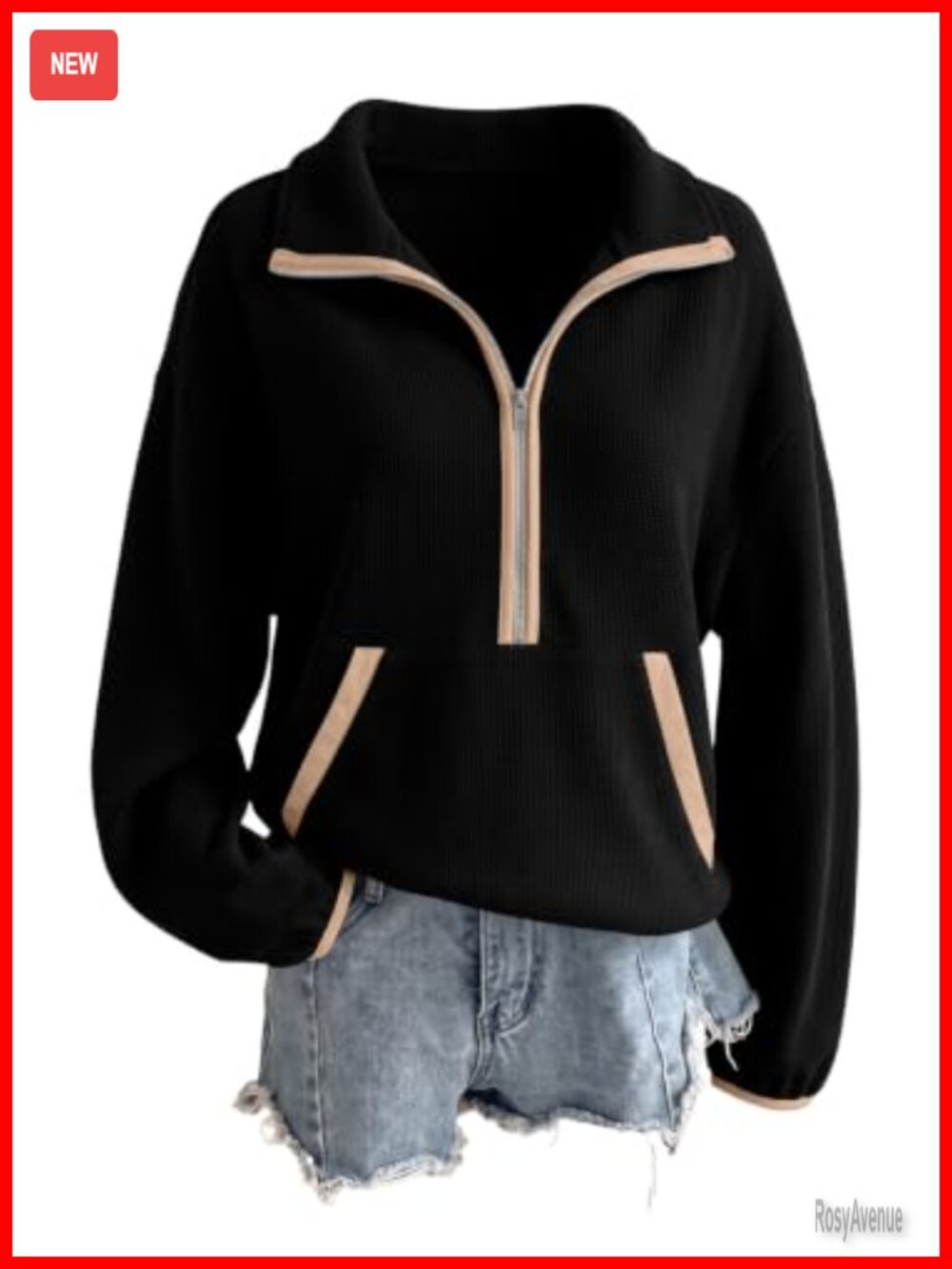 Lightweight Mock Neck Half Zip Pullover Sweatshirt Oversized Long Sleeve
